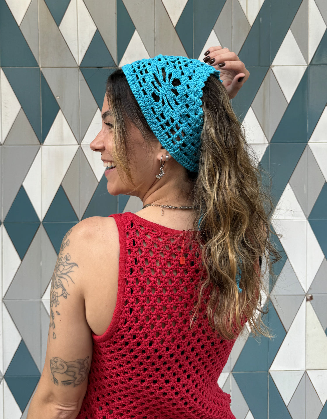 Bandana crochê ponto filé