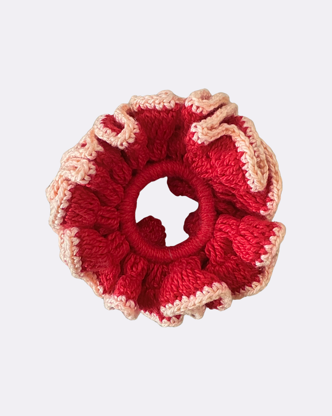 Scrunchie Crochê Contraste Vermelho