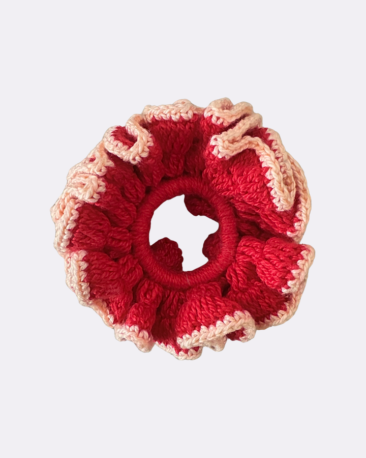 Scrunchie Crochê Contraste Vermelho