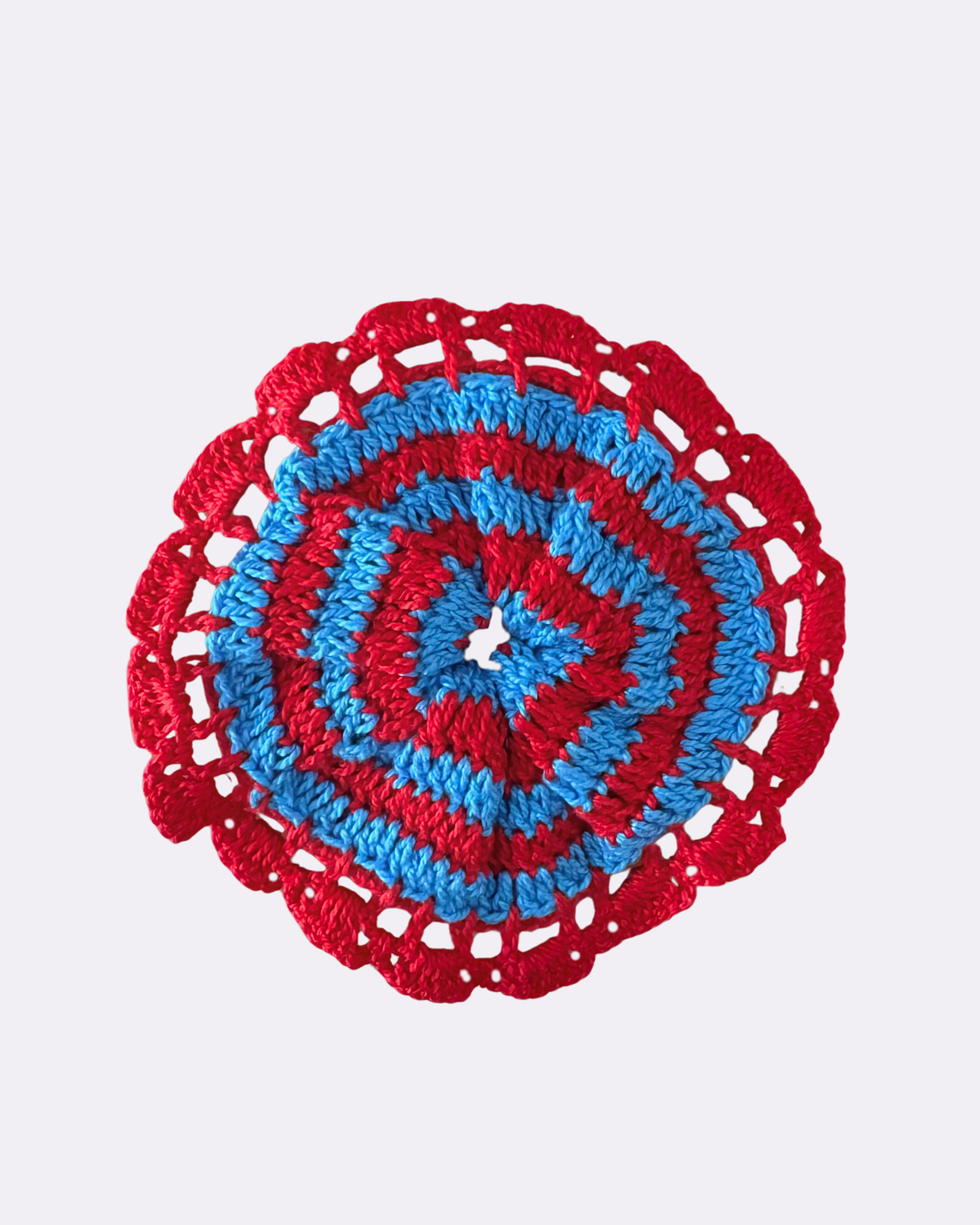 Scrunchie Crochê Listras Vermelho & Azul