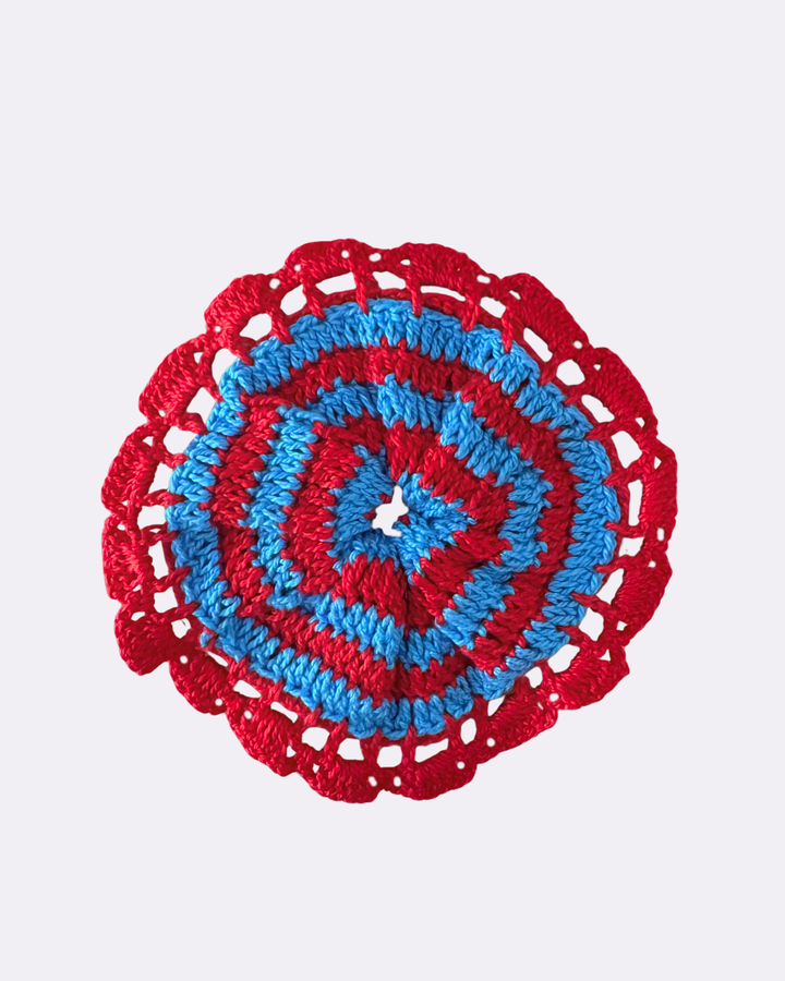 Scrunchie Crochê Listras Vermelho & Azul