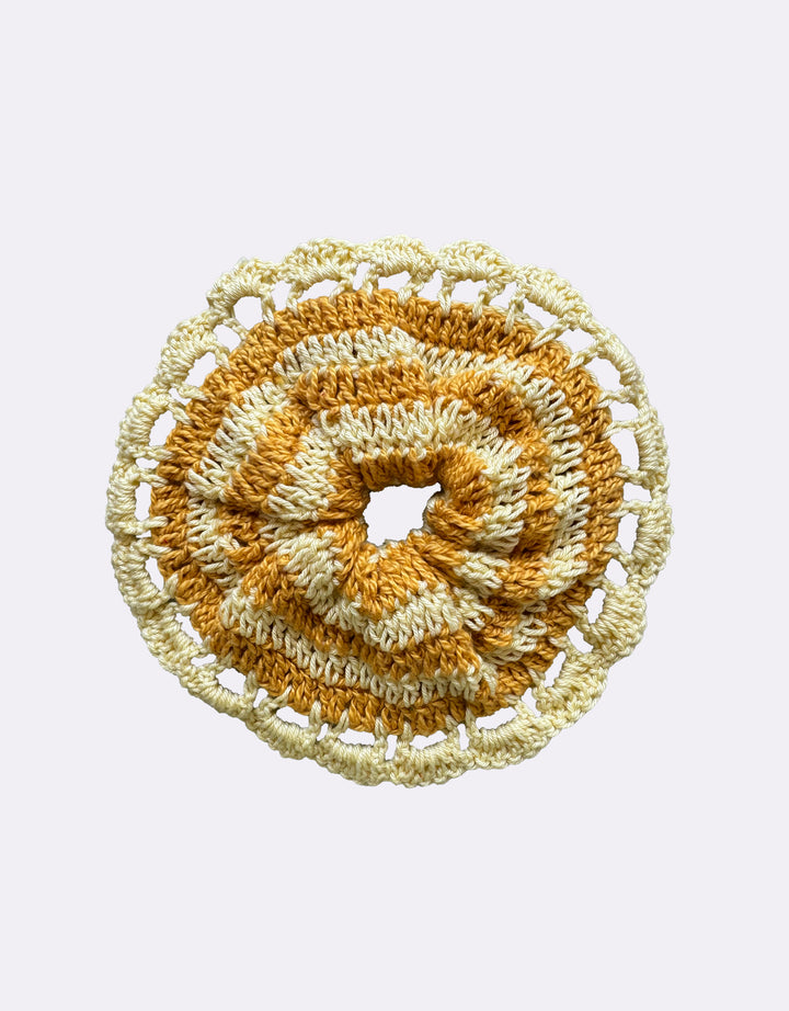 Scrunchie Crochê Listras Amarelo