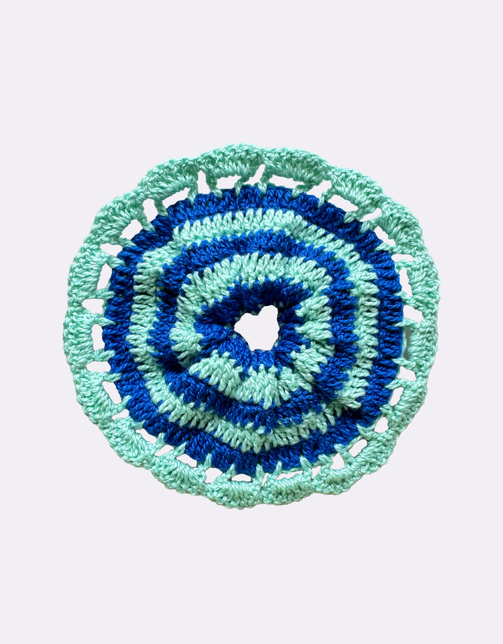 Scrunchie Crochê Listras Azuis