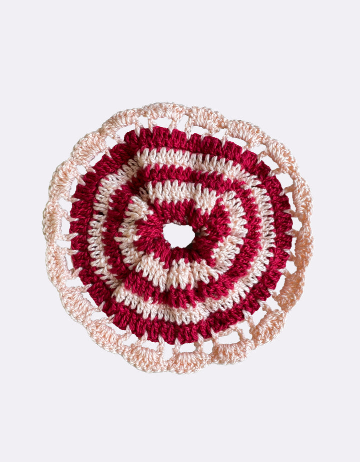 Scrunchie Crochê Listras Rosa